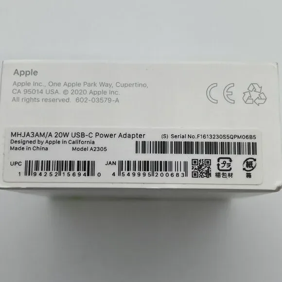 Genuine Apple A2305 MHJA3AM/A 20W USB-C Power Adapter White New in Retail Box - Picture 2 of 4